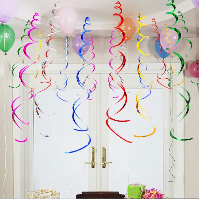 Aimto Blue and Silver Party Swirl Decorations,Foil Ceiling Hanging Swirl Decorations, Party Decorations Pack of 20 - Image 3